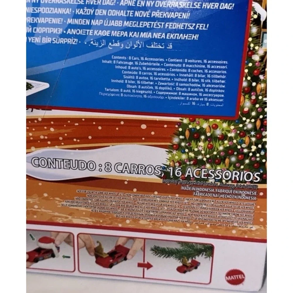 Hot Wheels Advent Calendar 2023 Holiday Set 8 Cars 16 Accessories Mattel HPX40